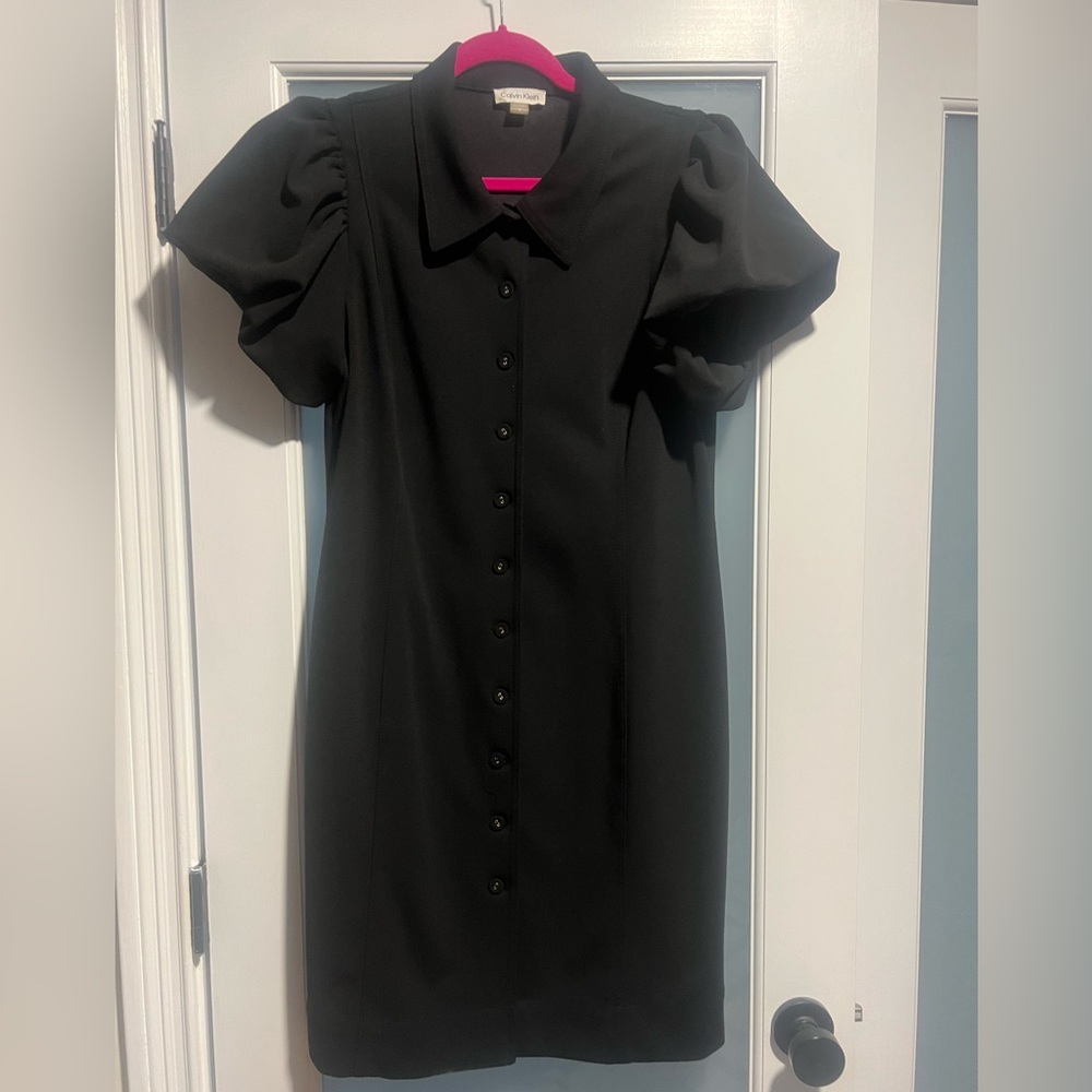 Calvin Klein black puff sleeve dress